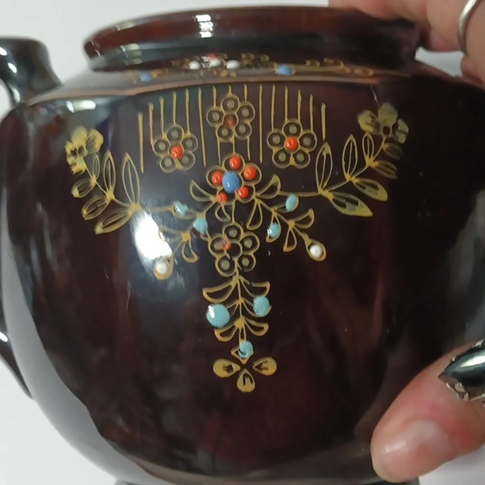 Japan 1940’s Vintage Moriage Brown Teapot LARGE